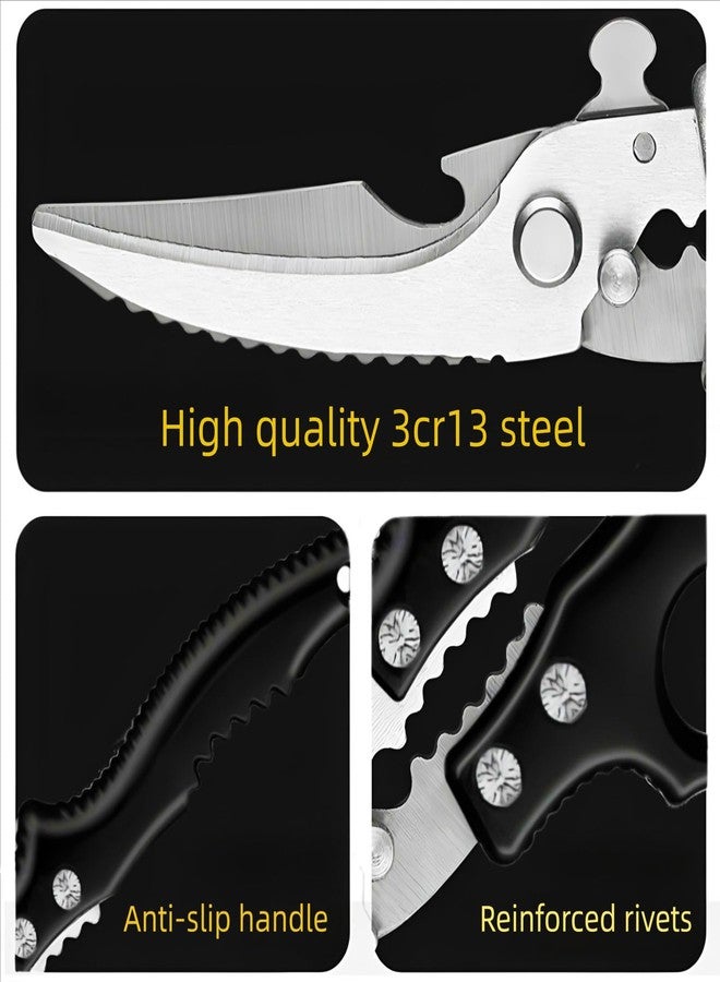 ANMIOU Kitchen Scissors Stainless Steel Shear, Safety Lock, Sharp Heavy Duty Poultry Shears for Food, Chicken Bones, Turkey, Dishwasher Safe, 9.33 Inch, Black - Image 3